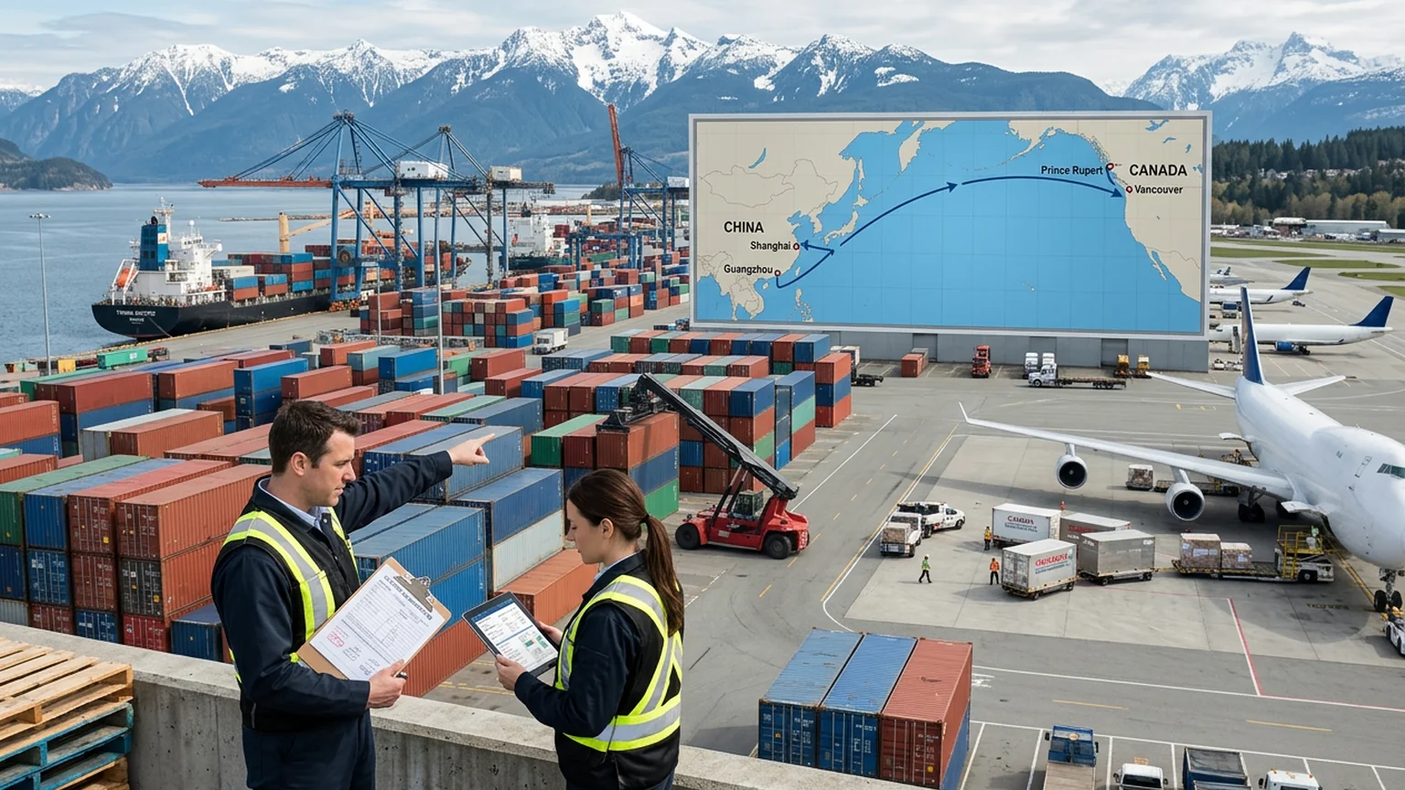 International shipping route from China to Canada with customs documentation