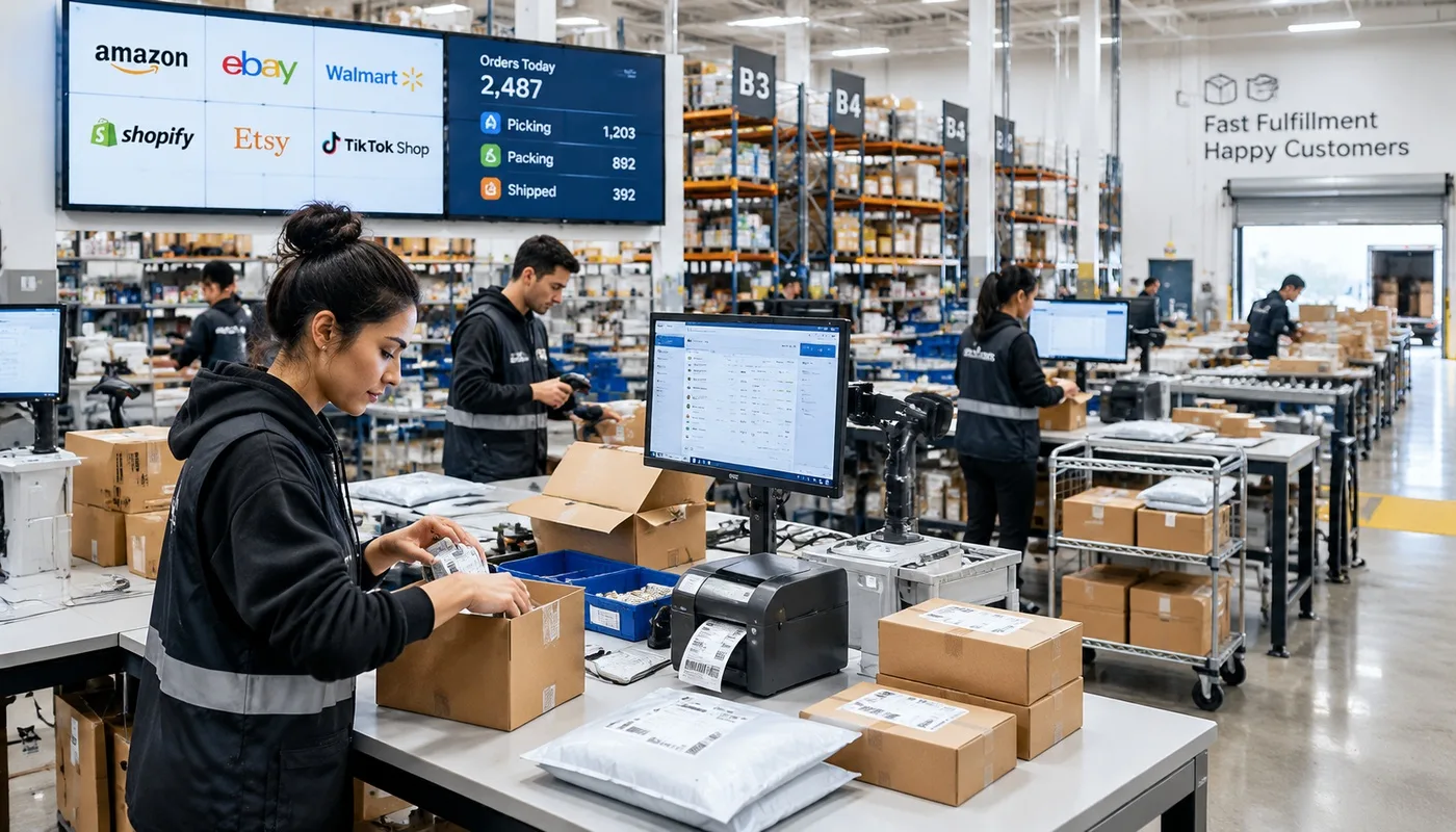 Multiple ecommerce sales channels connected to a single China fulfillment warehouse
