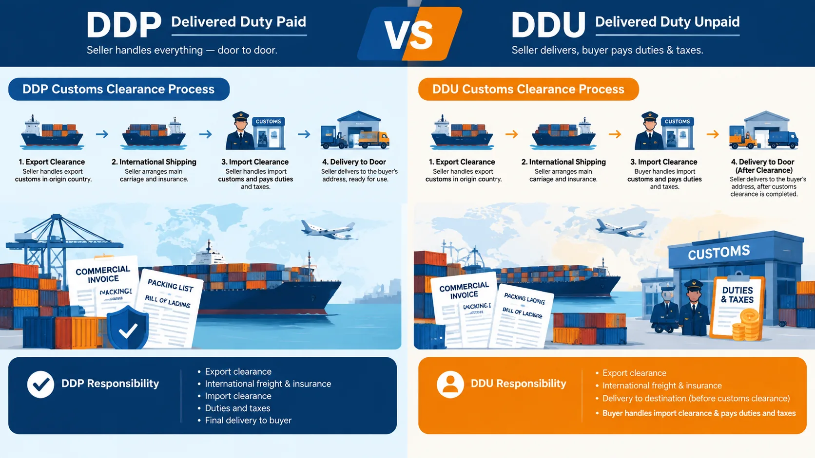 DDP vs DDU shipping comparison from China